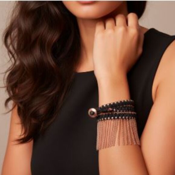 NWT Lee Angel Women's Black Stud and Chain Wrap Toggle Bracelet Set NWT 120 - Picture 1 of 6